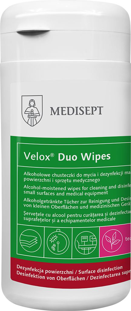 Medisept VELOX DUO WIPES 100db Tea Tonic fertőtlenítő kendő + doboz